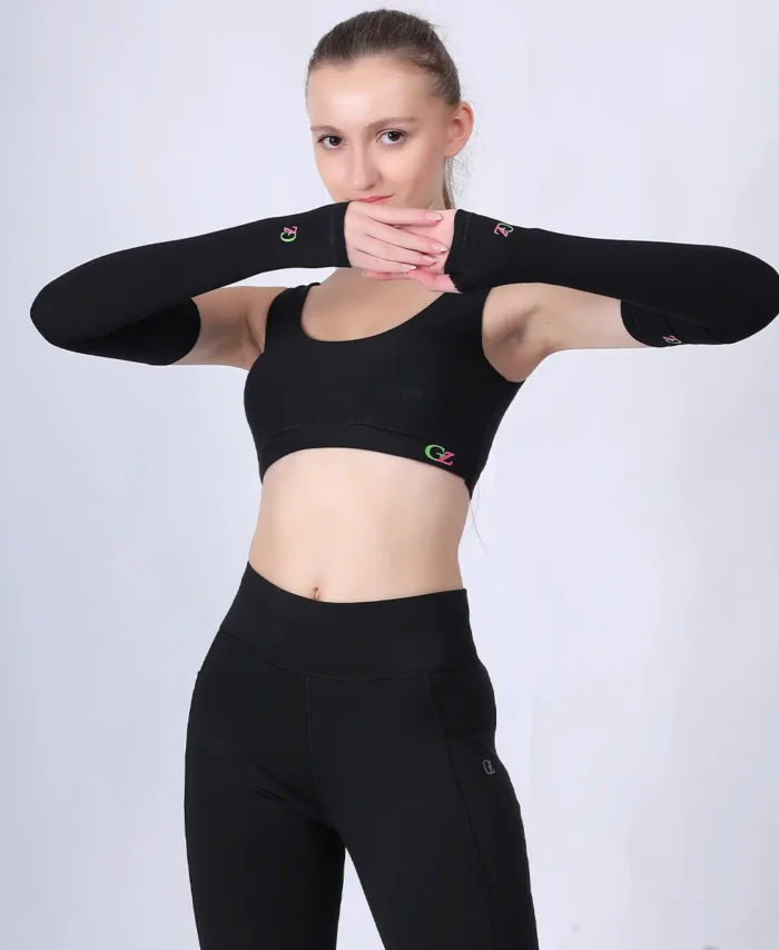 Gz Uv Arms Sleeves Black + Flex Sports Bra + High Waist Legging