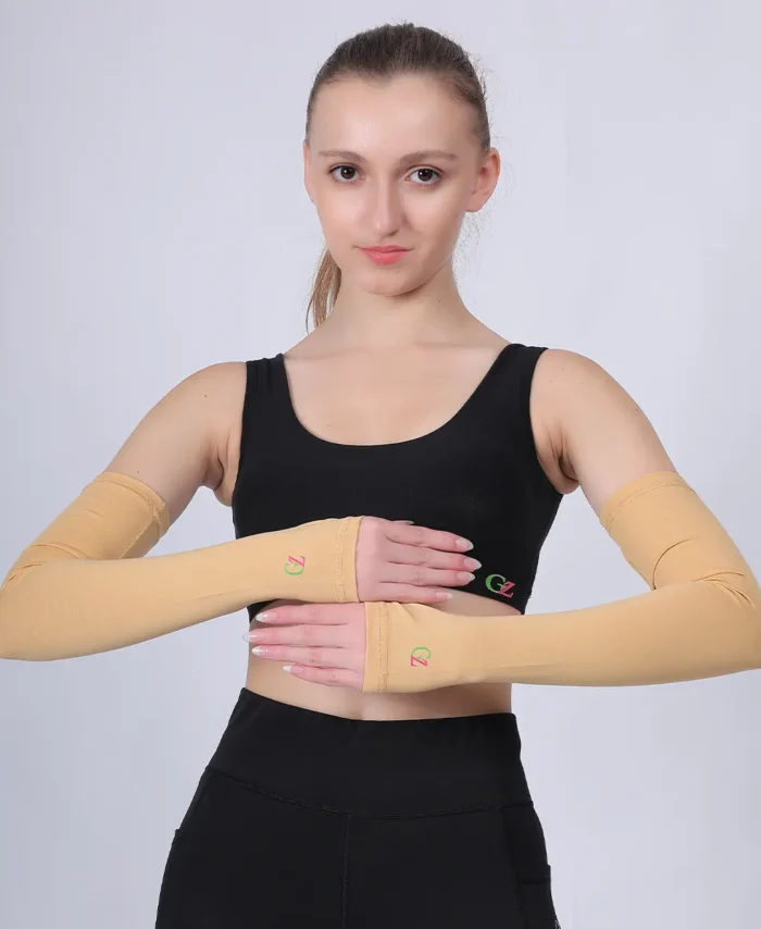 Gz Uv Arms Sleeves Beige + Flex Sports Bra + High Waist Legging