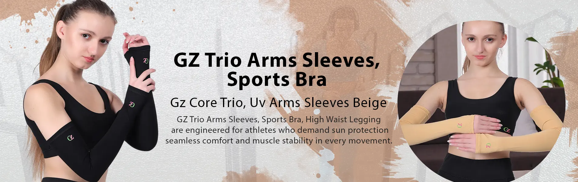 Uv Arms Sleeves Beige + Flex Sports Bra + High Waist Legging